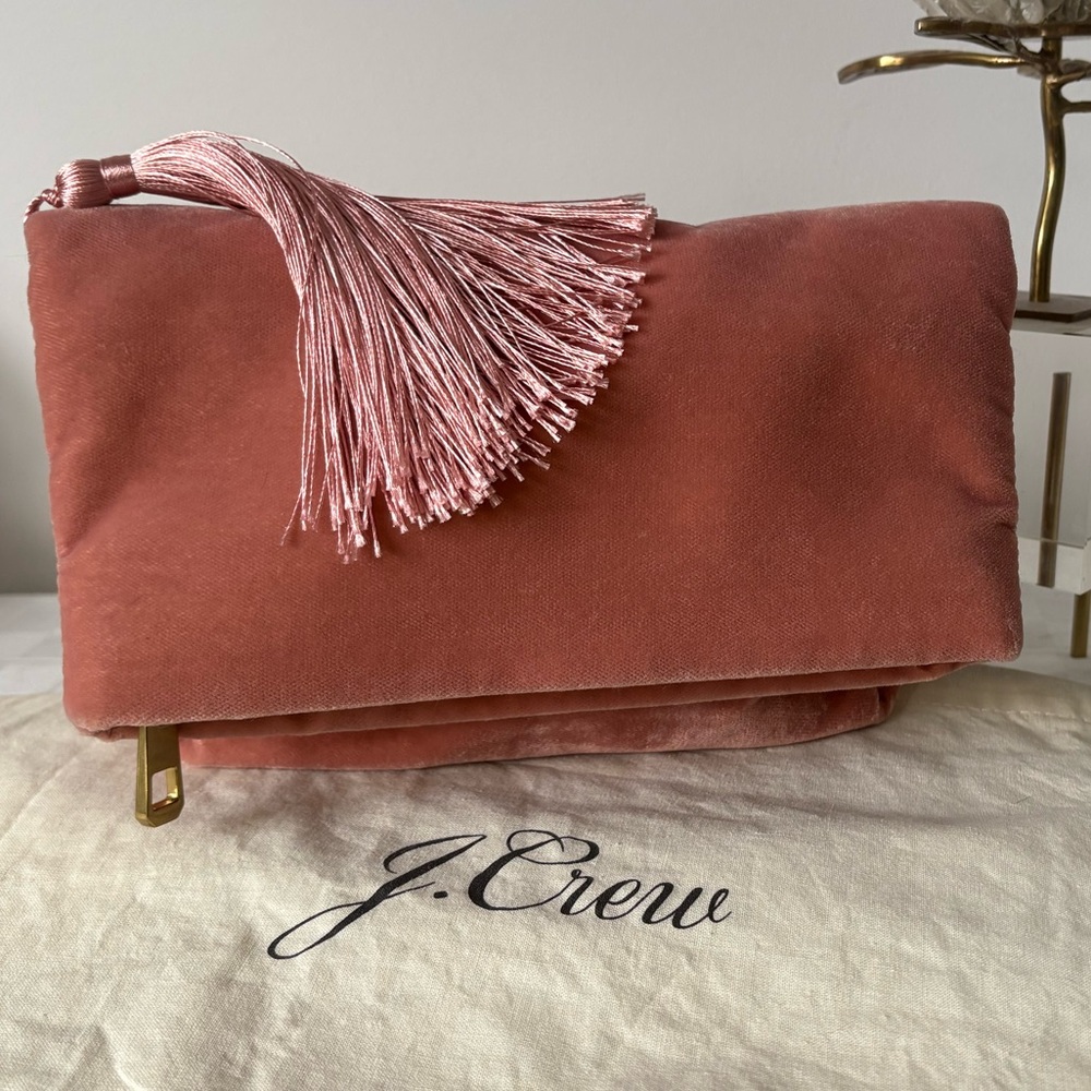 New J. Crew Fold-over, Blush Pink, Velvet Clutch